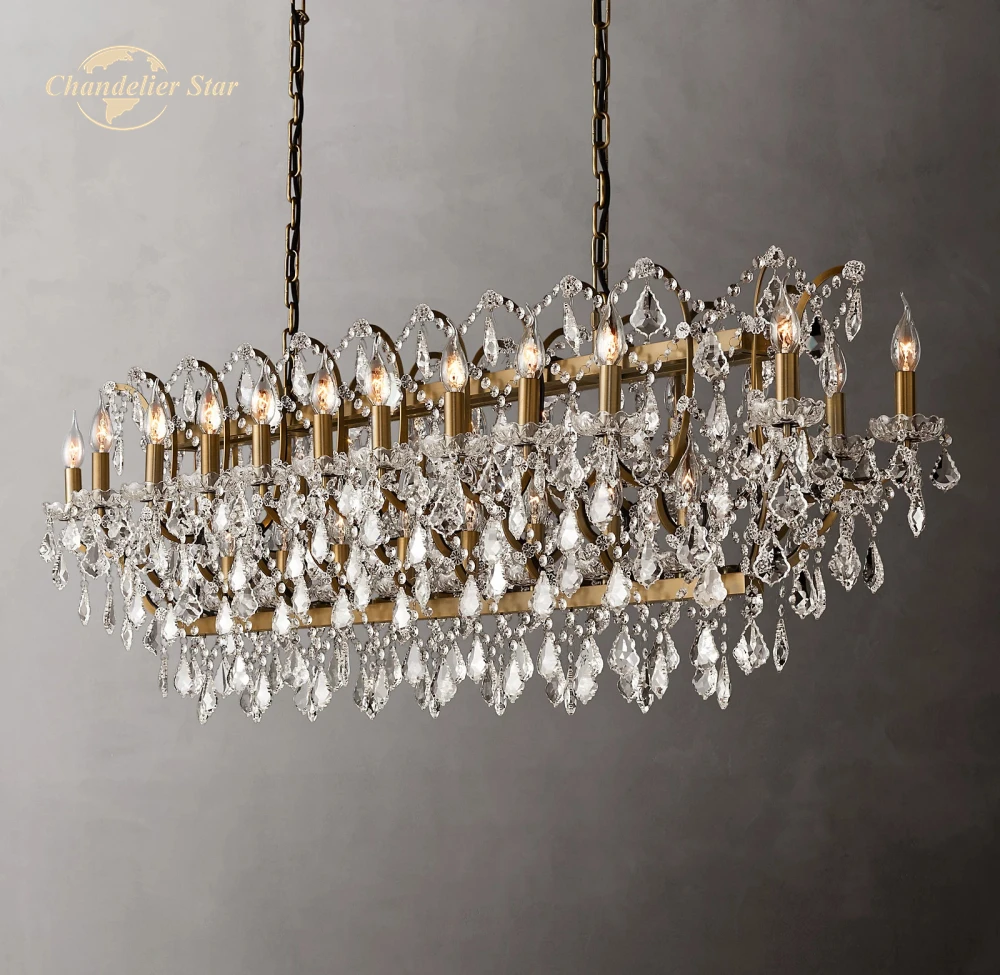 19th C. Rococo железные и хрустальные прямоугольные люстры современные светодиодный