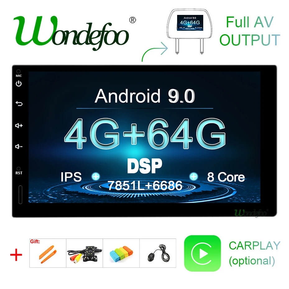 " ips экран Android 9,0 4G 64G 8 CORE 2 DIN универсальный gps Стерео Радио Навигация мультимедийный приемник без DVD плеера