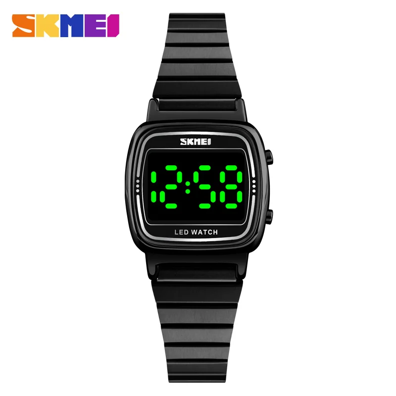 Black SKMEI Ultra Thin Luxury Women's Silver Stainless Steel Watches Women Fashion LED Digital Dress Business Wrist watch Reloj Mujer - Цвет: Black