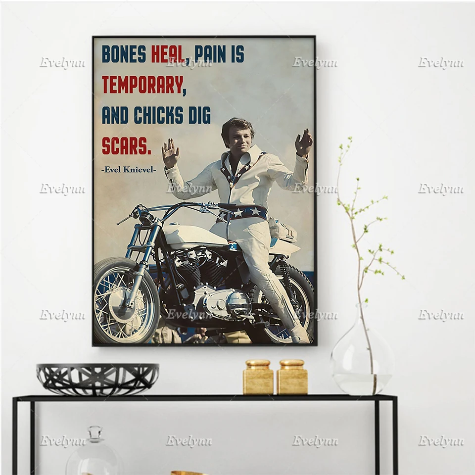 

Motorcycle Racing Racer Rider Bike Poster Bones Heal Pain Is Temporary Wall Art Prints Home Decor Canvas Gift Floating Frame