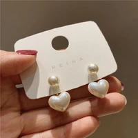 davini sweet imitation pearl heart dangle earrings korean new pearls statement drop earrings for women wedding jewelry mg459