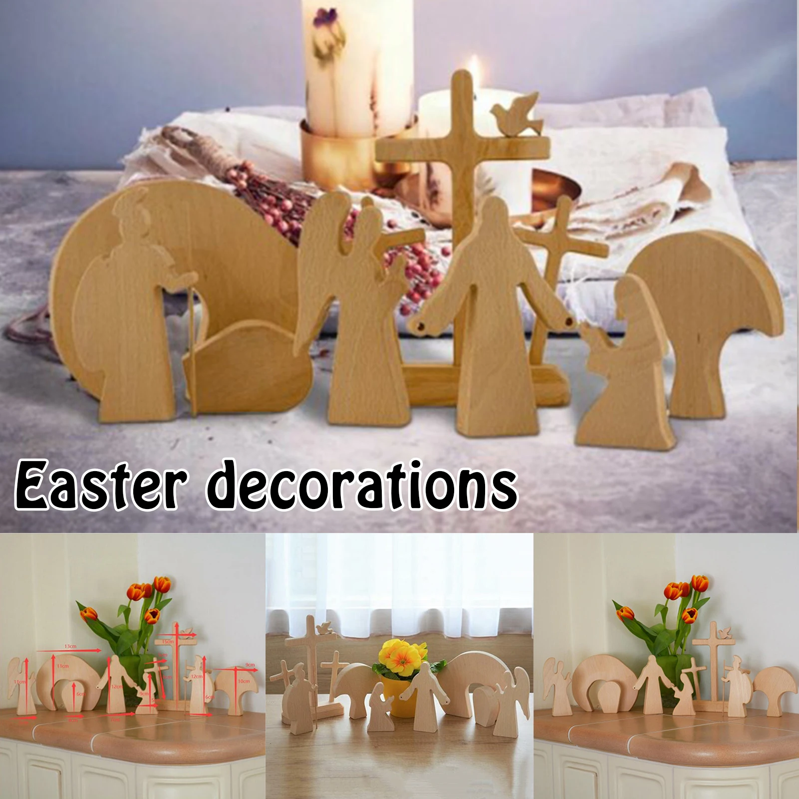 

High Easter Scene Wooden Decoration Easter Decor Wooden Cross Resurrection Scene Decor Wooden Nativity Set LG66
