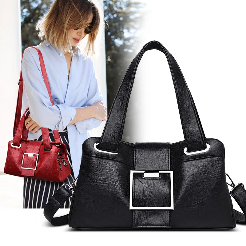 PUOU Высококачественная кожаная женская сумка Женская вместительная наплечная