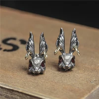 cute silver color red zircon eye rabbit stud earrings for men women motorcycle party biker earrings punk earring hip hop jewelry