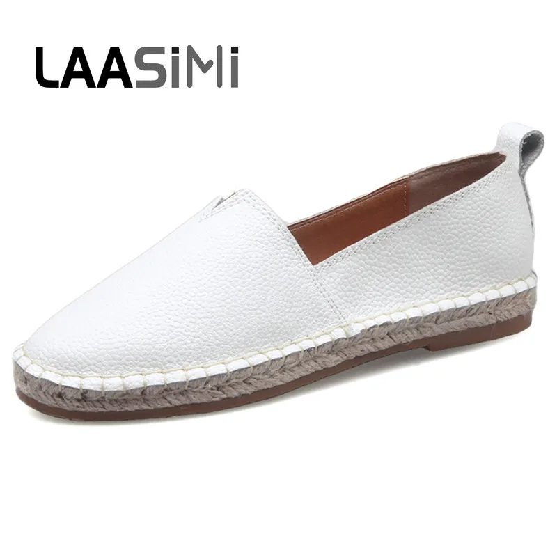 LAASIMI/женские эспадрильи женская обувь из натуральной кожи без застежки на
