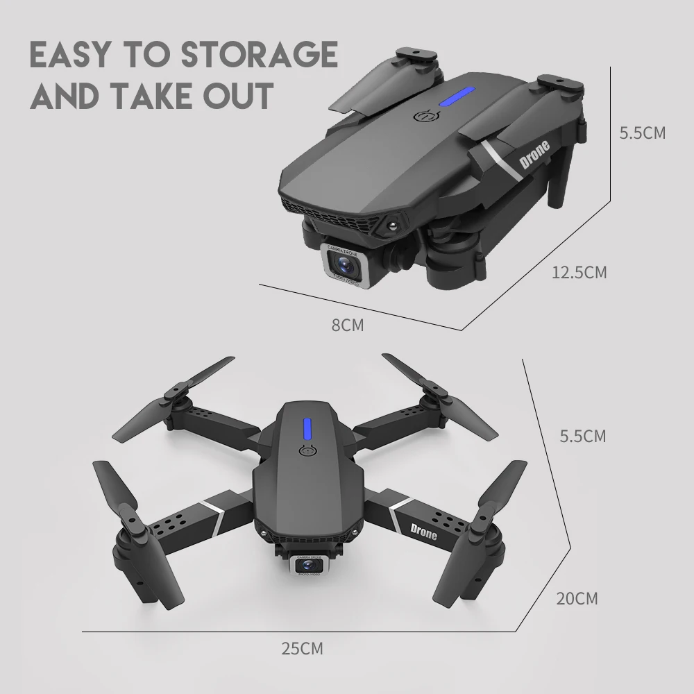 Mini Dron profesional HD 4k con WIFI, cuadric&oacute;ptero con c&aacute;mara, modo de mantenimiento de altura, plegable, avi&oacute;n, helic&oacute;ptero, juguetes, E88 rc dron ni&ntilde;os drone 4k profesional regalos para hombre originales zumbido-3