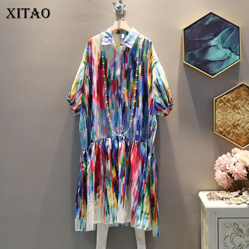 Женское плиссированное платье XITAO винтажное большого размера плюс с ярким