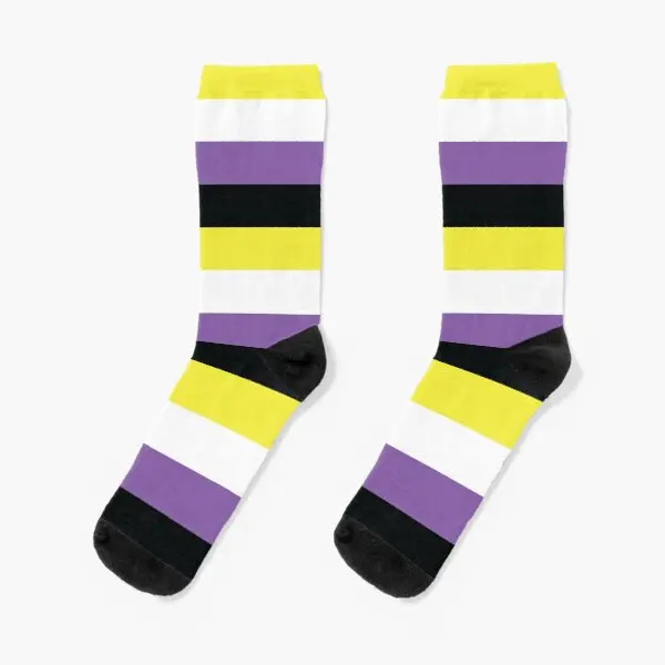 

Non Binary Pride Flag Crew Socks Black Best Knee High Mens Women Ankle