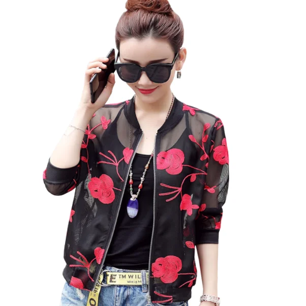 Весенняя короткая куртка с вышивкой женская одежда для защиты от солнца