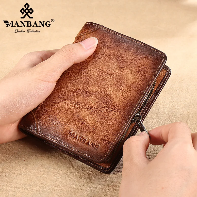 manbang 2021 hot genuine cowhide leather men wallet short coin purse small vintage wallets brand high quality designer free global shipping