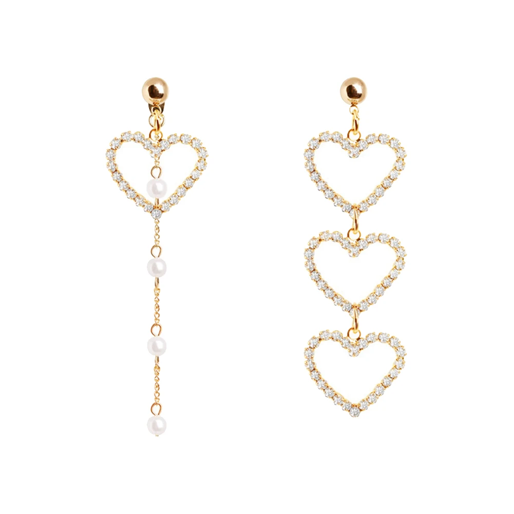 

Асимметричные Длинные висячие серьги в форме сердца для женщин, большие Асимметричные геометрические висячие серьги с кристаллами, свадеб...