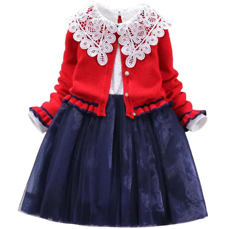 Комплект одежды для девочек Осень зима 2019 Детский свитер + платье комплект из 2