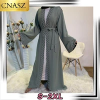 latest muslim abaya islamic fashion women pearls kimono robe modest dress long elegant cardigans clothing front open abaya