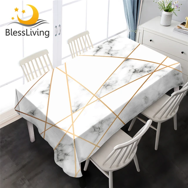 BlessLiving Marble Tablecloth Geometric Waterproof Table Cover Golden Luxury Table Cloth Rock Stone Nature Home Decor 140x200cm 1