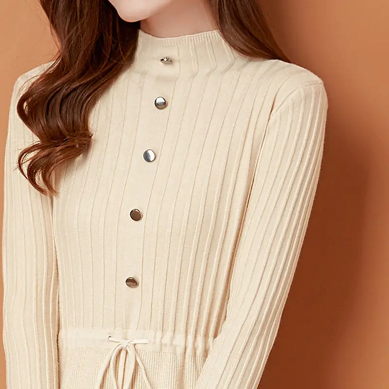 2021 женский однотонный пуловер свитер с длинными рукавами Повседневная узкая