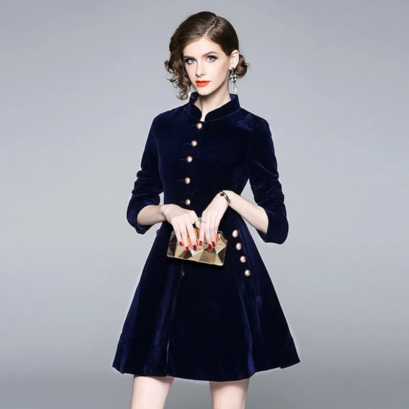 

Размера плюс 3XL высокое качество, Ретро стиль, однобортный, вечерние платье 2021 сезон осень-зима; Новые модные бархатные платья для женщин хал...