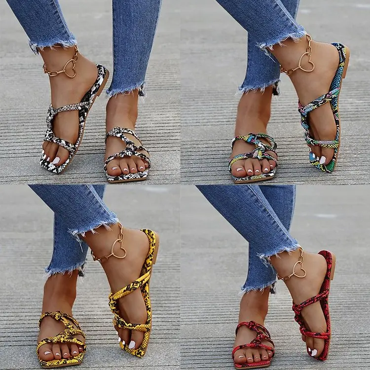 

Women's Flat Shoes Snake Pattern Casual Beach Comfortable Flip-Flops New Comfortable Flat Beach Casual Slippers Sandals