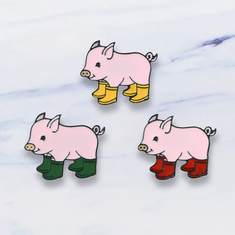 Creative Pink Piglet Brooch for Women Men Red Green Yellow Color Boots Bag Denim Collar Enamel Pins Brooches Jewelry Gifts Badge | Украшения