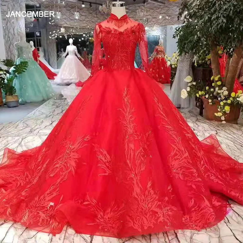 LSS317 бальное платье красное свадебное для вечеринки длинные рукава из тюля