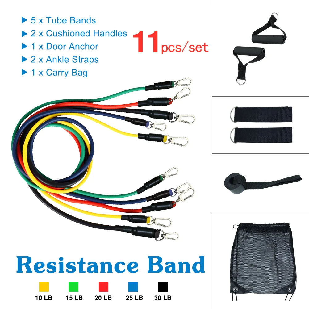 

Resistance Bands Set (11pcs) Physical Therapy Resistance Training Home Workouts Yoga-Best with Door Anchor Home Pilates Exercise