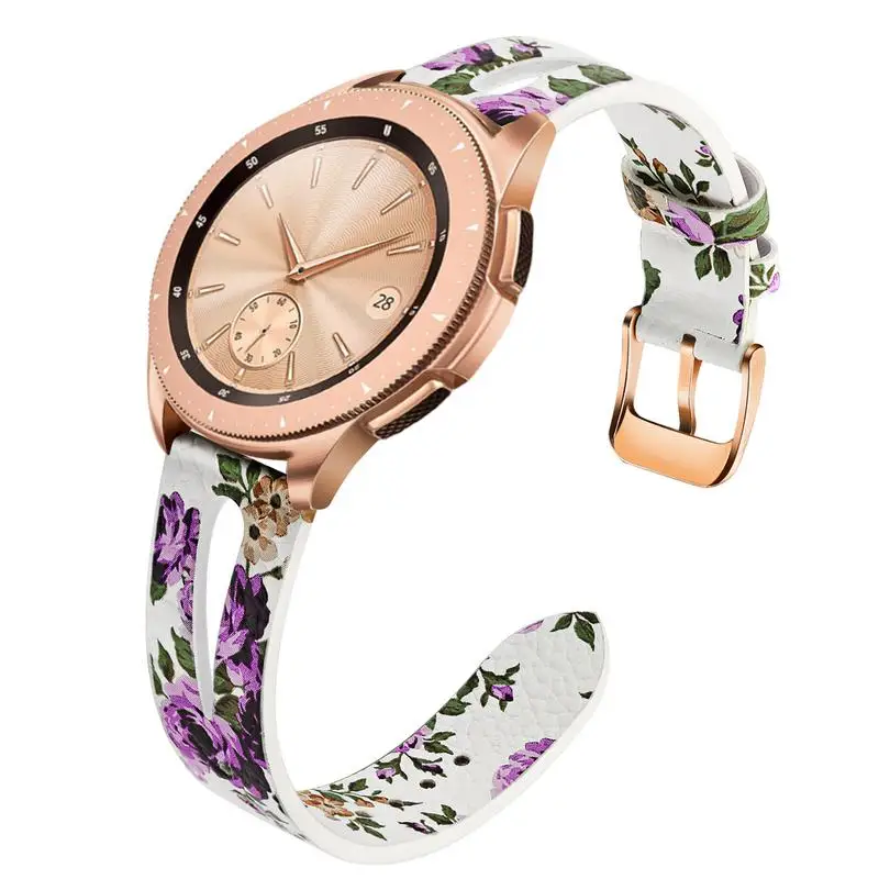 Purple Flower 20 мм Цветок Натуральная кожа ремешок для samsung Galaxy Watch 42 мм/Active 2 40 мм 44 мм/gear S2 классический ремешок для женщин - Цвет ремешка: Purple Flower