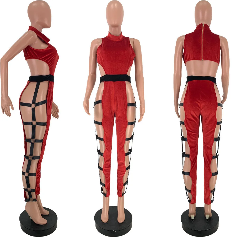 Черные сексуальные комбинезоны для ночного клуба женские 2020 ажурные бандажные