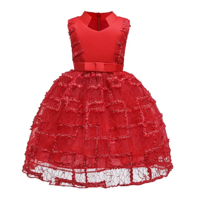 Red Новогодний костюм для девочки;Кружевной бант без рукавов пышное нарядное платье для девочки;платье принцессы свадебной вечеринки детская одежда;карнавальные костюмы для девочек;детские платья;3,4,5,6,8,9,10 лет - Цвет: Red