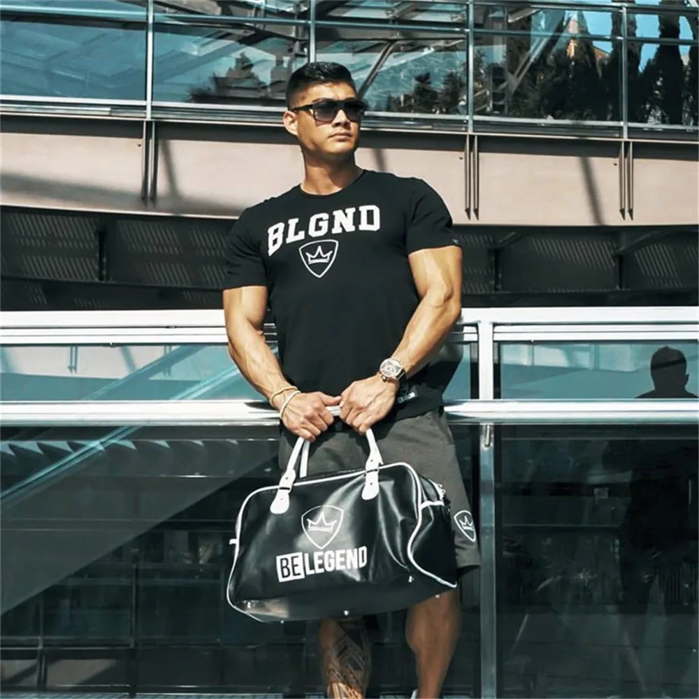 Повседневная футболка с принтом для мужчин фитнеса бодибилдинга футболки