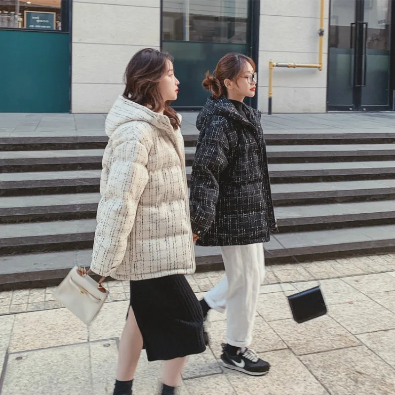 

Winter new style plaid down cotton jacket loose bread clothing thickening fashion cotton jacket short style female trend
