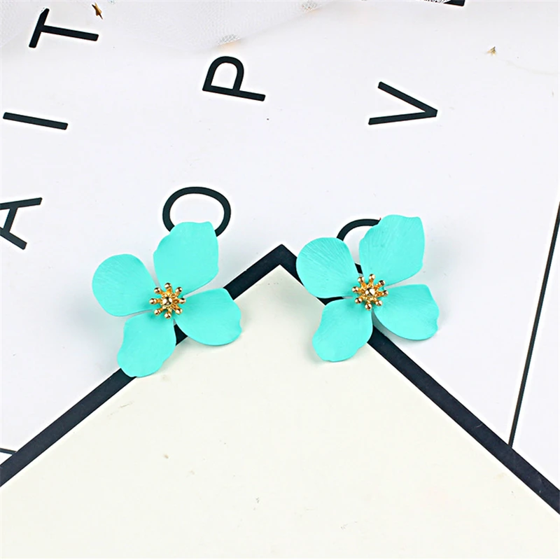 

Colorful Brilliancy Flowers Stud Earrings For Women Korean Fashion Piercing Metal Design Red Ear Stud Jewelry Accessories Gifts