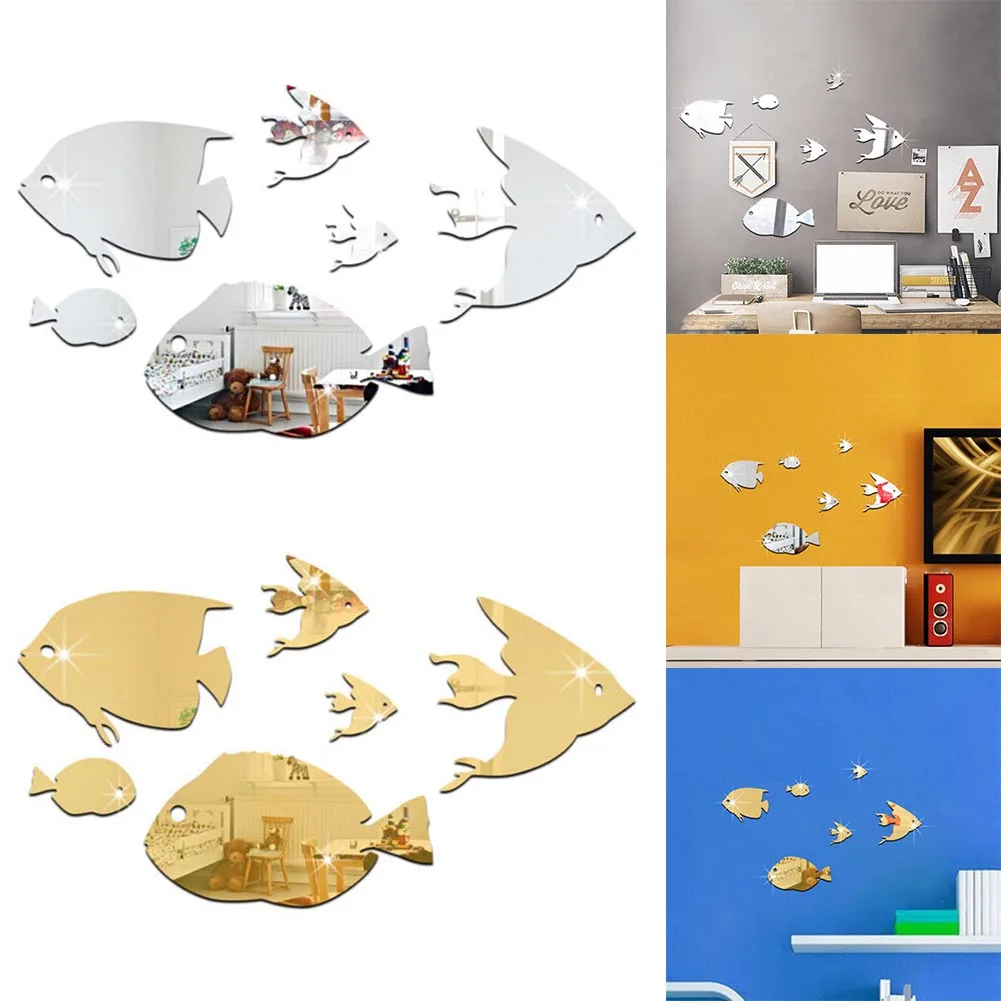 6 Зеркало в форме рыбы набор декоративное зеркало акриловая Ванна Душ Туалет с