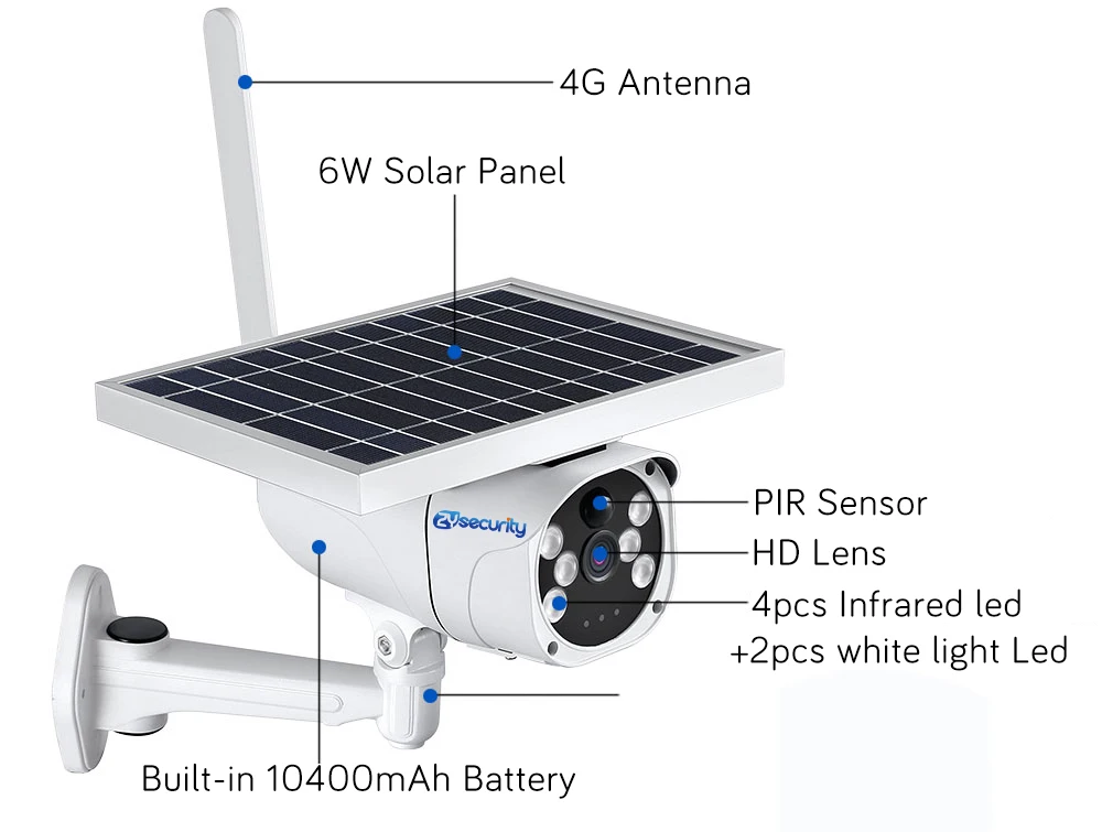 1080P Solar Power 4G SIM Card IP Camera Outdoor IP67 PIR Detect Dual Light Video Surveillance Security Wireless Battery Camera