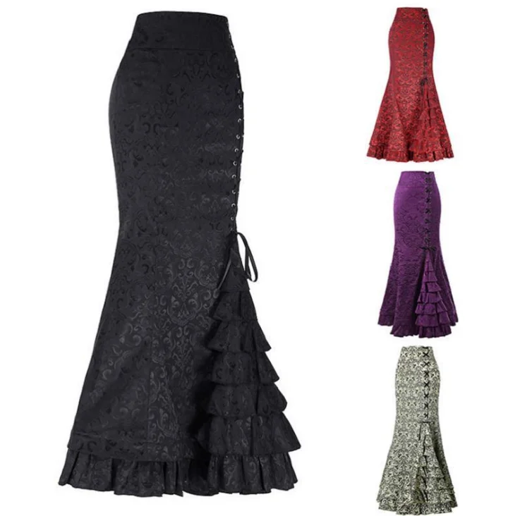 Юбка Готическая средневековая в винтажном стиле облегающая длинная юбка с