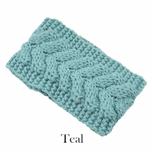 Teal Зимняя теплая вязаная повязка на голову для женщин, шерстяная повязка на голову с вязаным узлом, тюрбан, повязка на голову для ушей, теплые повязки на голову, женские аксессуары для волос - Цвет: Teal