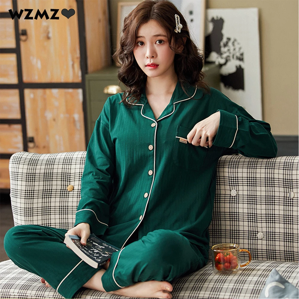 

Plus Size Women Pijama High-end Pure Cotton Pajama Sets Fashion Spring Summer Button Pyjamas Comfortable Micro Elastic Tracksuit