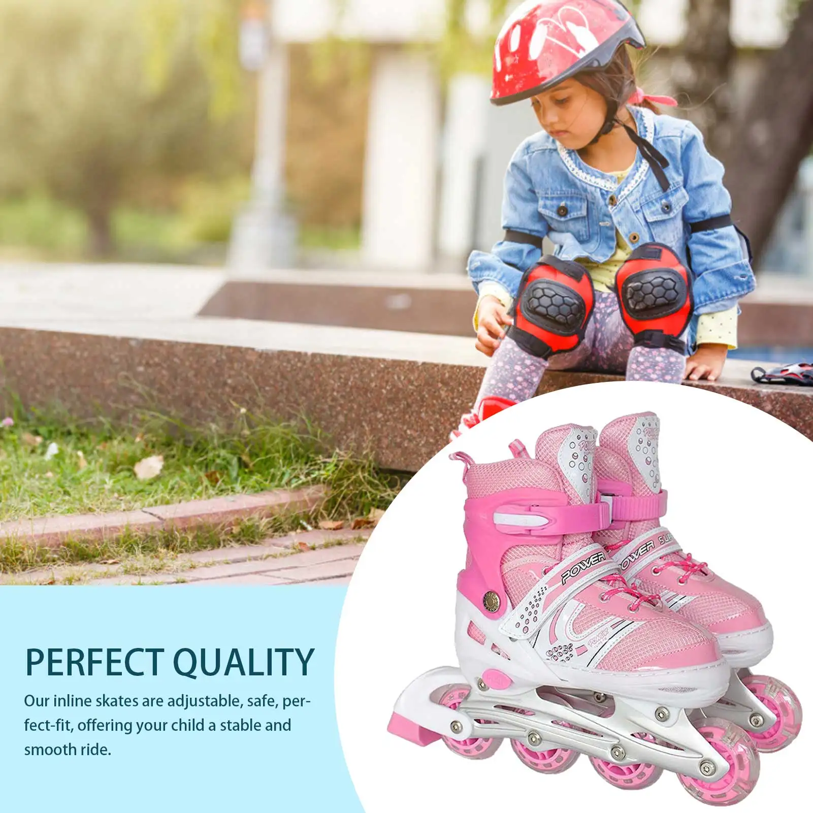 

Adjustable Inline Skates Kids Flashing Roller Skates Outdoor Children Skates Shoes Sliding Sports Safety Knee Pads Gifts