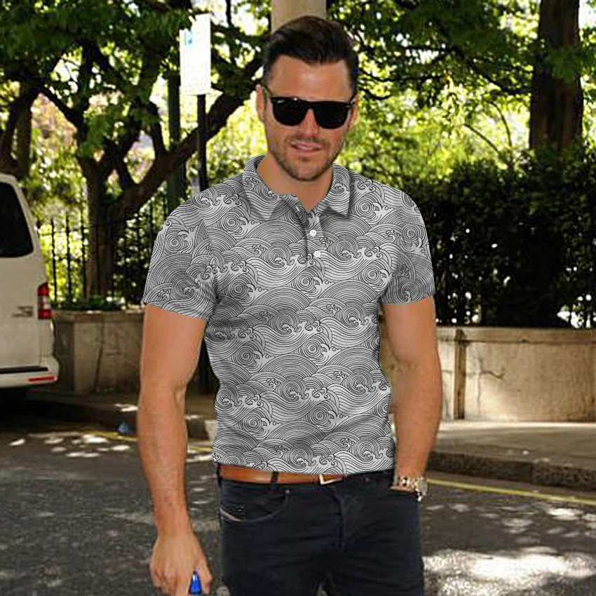 Рубашка-поло мужская с принтом в виде волн модная рубашка 3d-цифровой печатью