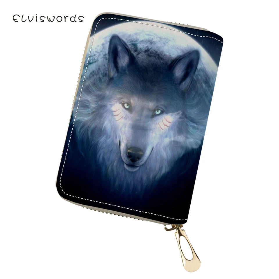 ELVISWORDS PU визитница &quotFantasy Wolf&quot Животный узор девушки кошелек для денег милые