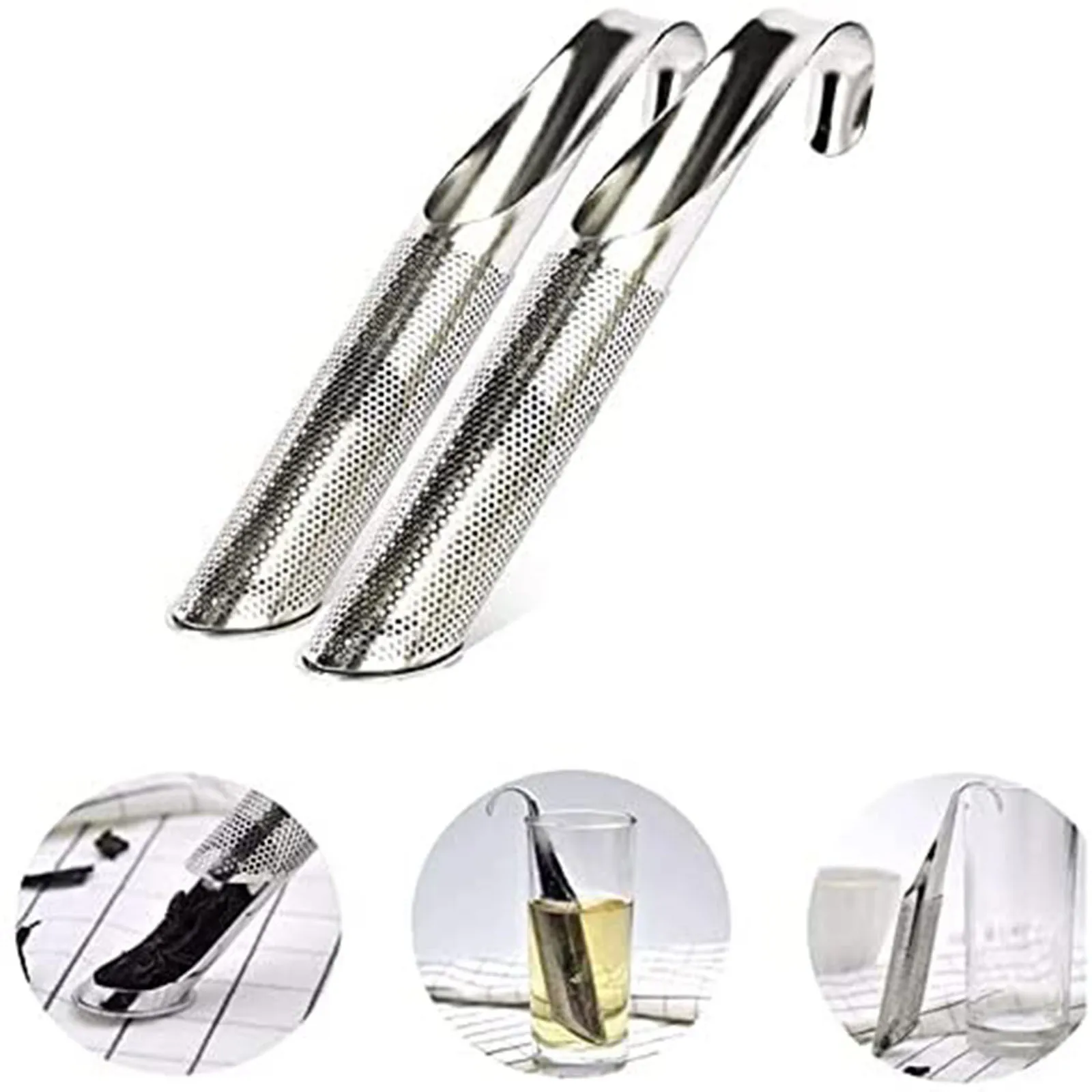

Hot！2Pcs Tea Strainer Amazing Stainless Steel Tea Infuser Pipe Design Touch Feel Good Holder Tool Tea Spoon Infuser Filter