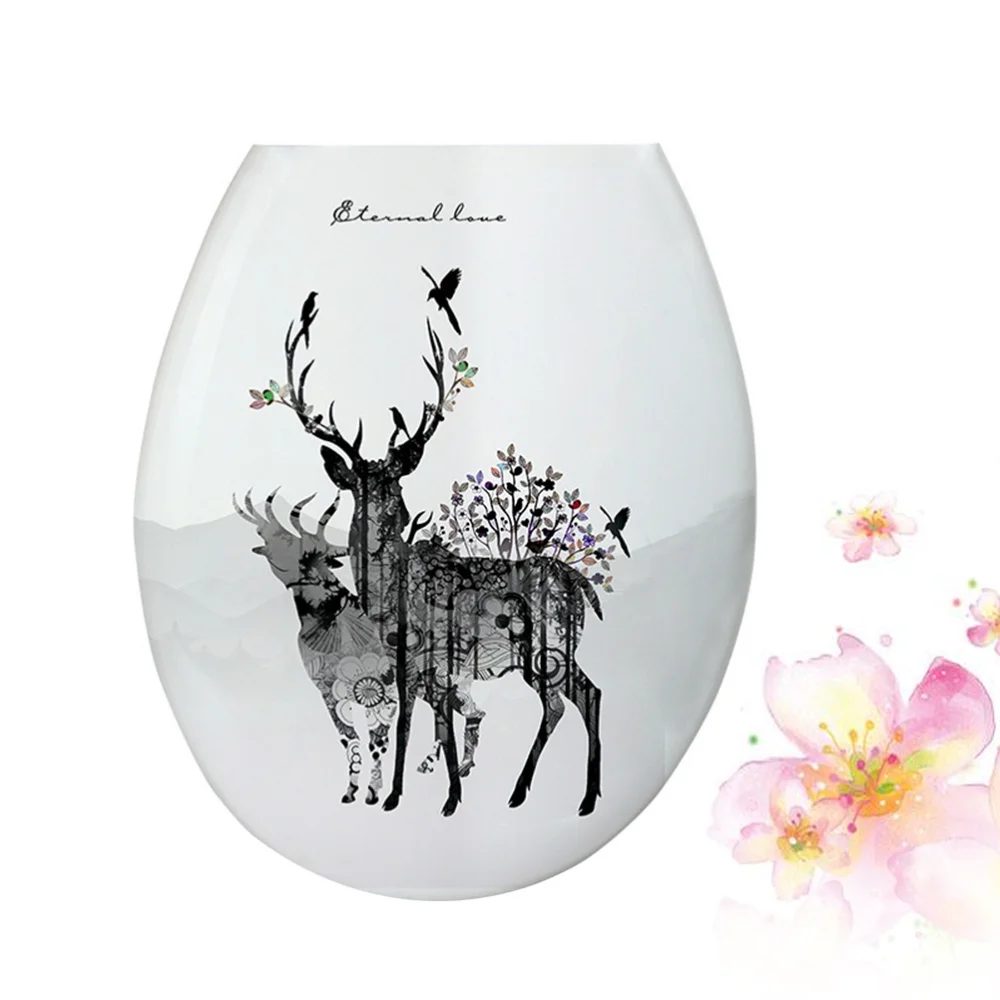 

1PC 18 Inches Thickening Printed Toilet Lid U-shaped Toilet Seat Cover Universal Toilet Lid Creative Patterns Toilet Sea