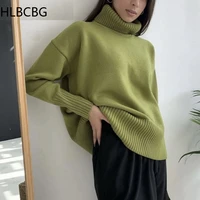 hlbcbg knitted womens turtleneck sweater oversize solid long batwing sleeve female pullover jumper autumn winer ladies sweaters