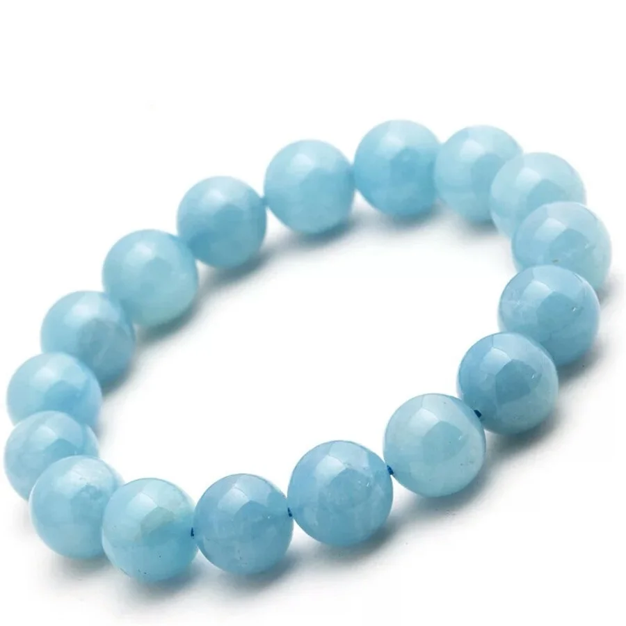 

Natural Ocean Aquamarine Bracelet For Woman Man Round Beads Crystal Stretch Jewelry AAAAA 8mm 9mm 10mm 11mm 12mm 13mm 14mm 15mm