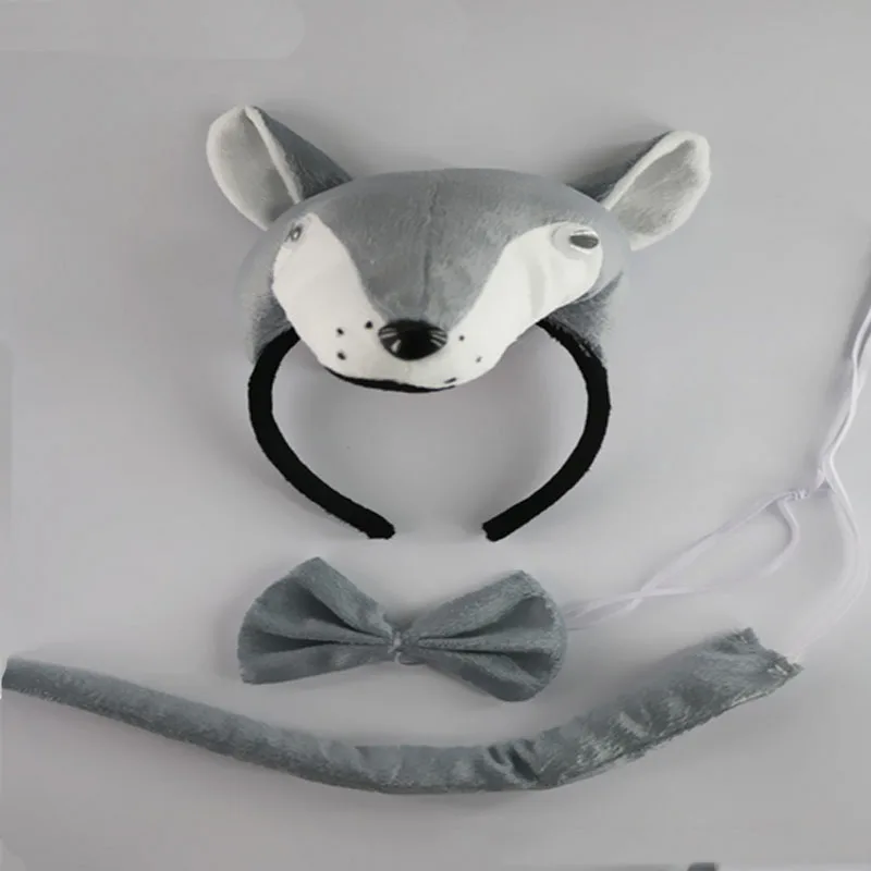 Взрослые дети красный серый животное 3D волк лиса головная повязка галстук