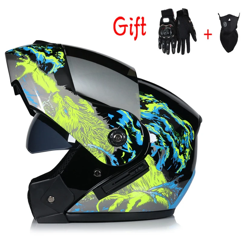 

DOT Approved Safety Modular Flip Up Motorcycle Helmet Offroad Racing Dual Lens Helmet Interior Visor Capacete with Free 2 Gifts