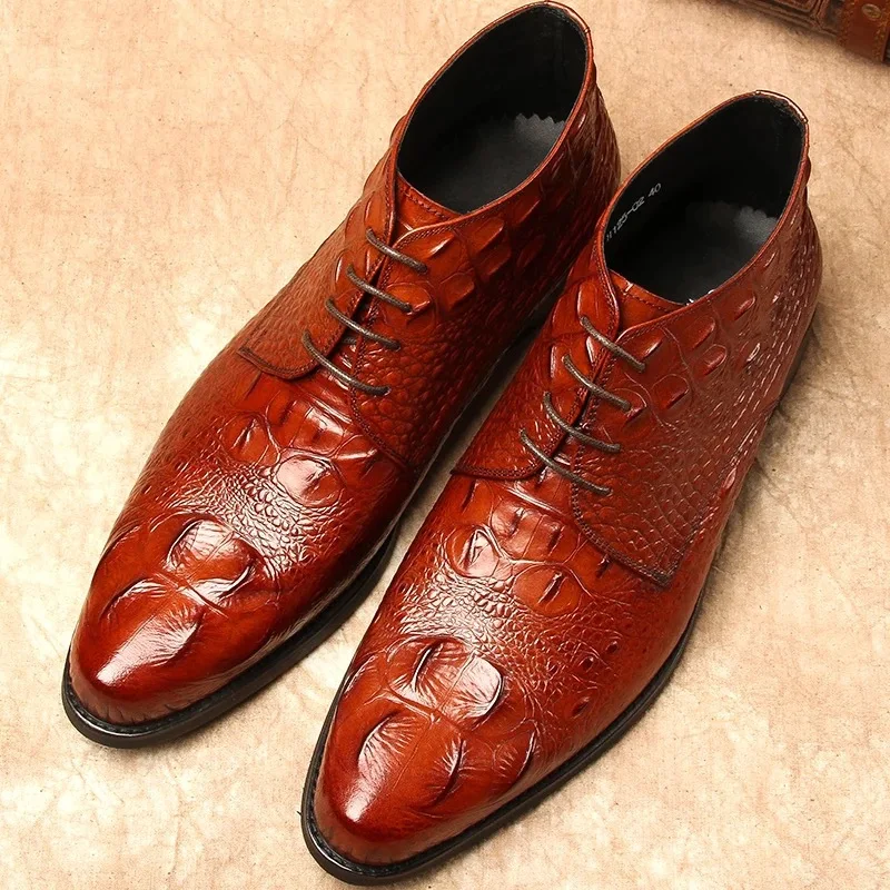 MRCAVE Autumn Fashion Crocodile Men's Casual Shoes Leather Men Dress Lace-up Footwear Boots Drop Shipping | Обувь