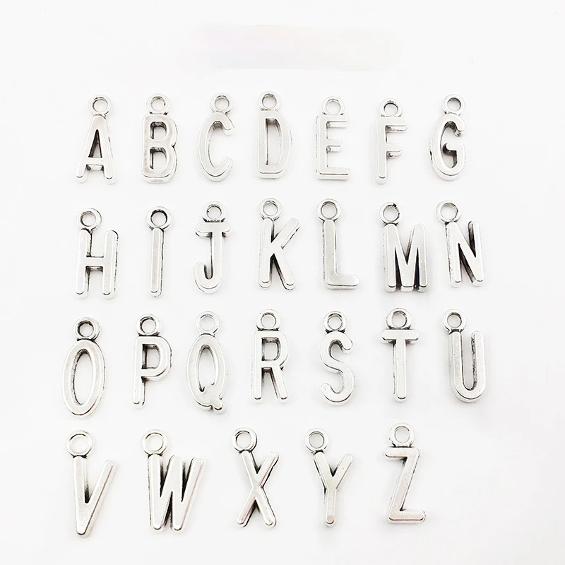 

26Pcs Alphabet Letters Charms 6x16mm Pendants DIY Jewelry Making Alloy Findings Accessory For Necklaces Earrings