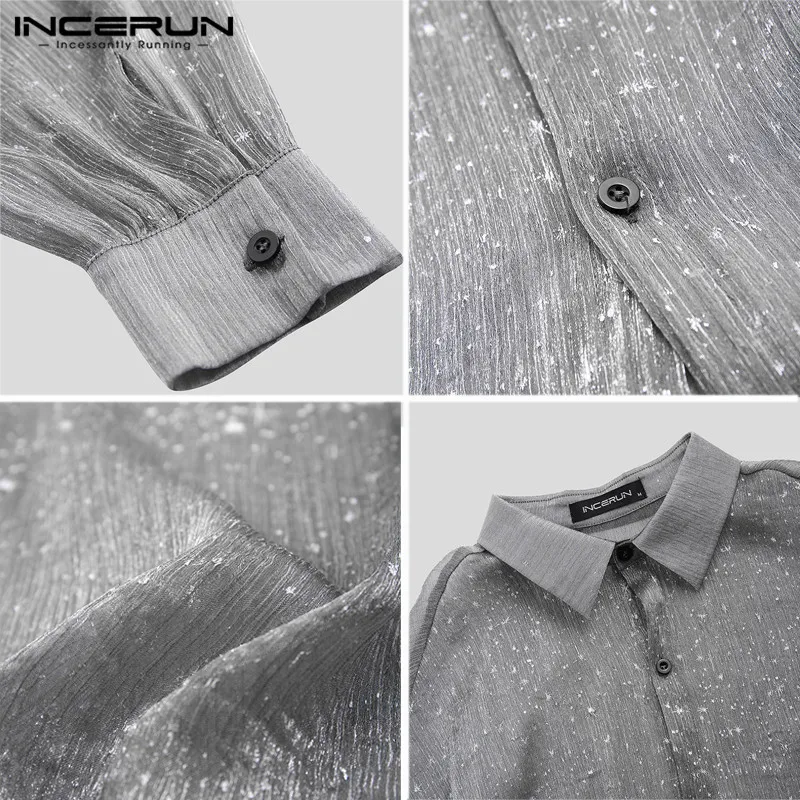 INCERUN Сексуальная мужская шикарная рубашка блестящие уличные пуговицы с длинными
