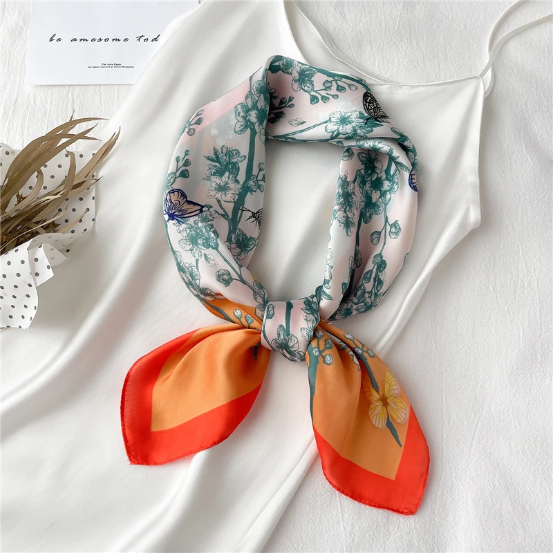 

Floral Silk Square Scarf Women Neckerchief Printed Lady Hair Band Accessories Bandana Foulard Femme Scarves 2022 New