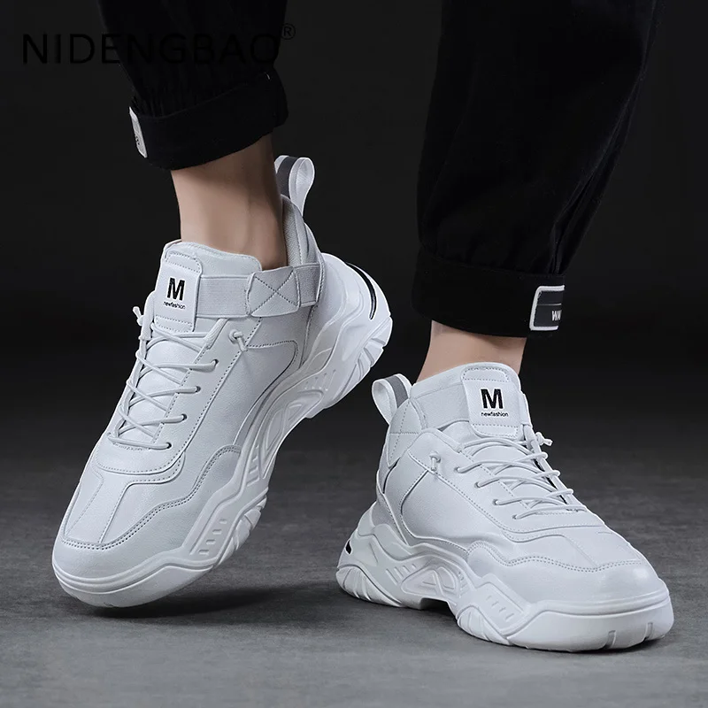 Men Sneakers Autumn 2021 PU Leather Trendy Male Lace Up Platform Running Sports Shoes Casual Walking Footwear Zapatillas Hombre