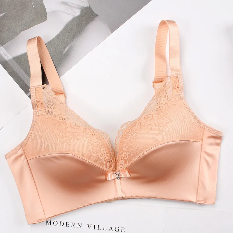 nude bra Meizimei, кружевной deepV сексуальный бюстгальтер без косточек, комплект нижнего белья пуш-ап для женщин, маленький размер, бюстгальтер для девушек, тонкие трусики, бюстгальтер для девочек, ABC cup - Цвет: nude bra